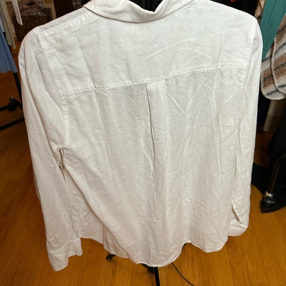 Caslon Linen Blend Button-Up Shirt White Long Sleeve Women’s - Picture 5 of 5